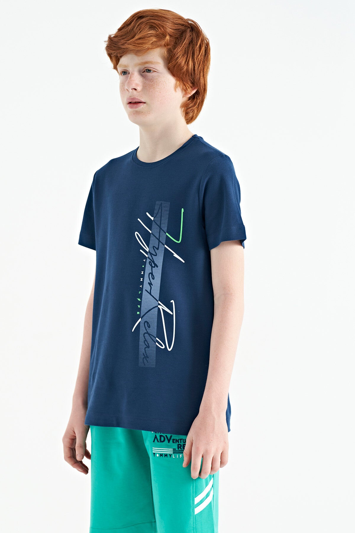 Indigo Print O Collar Standard Fit Boys' T-Shirt - 11119