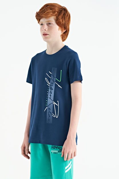 Indigo Print O Collar Standard Fit Boys' T-Shirt - 11119