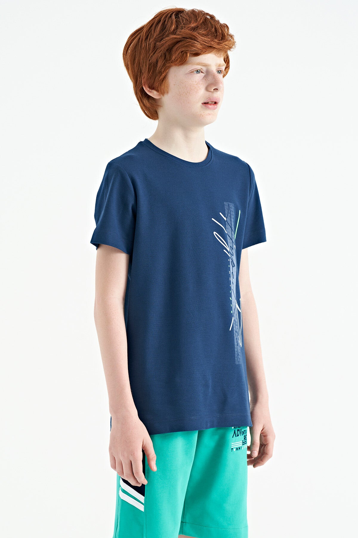 Indigo Print O Collar Standard Fit Boys' T-Shirt - 11119