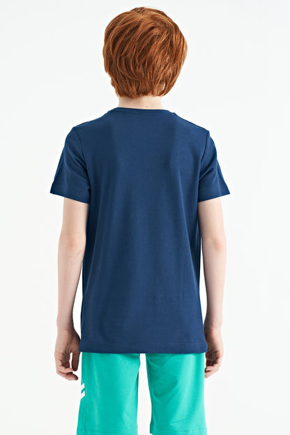 Indigo Print O Collar Standard Fit Boys' T-Shirt - 11119
