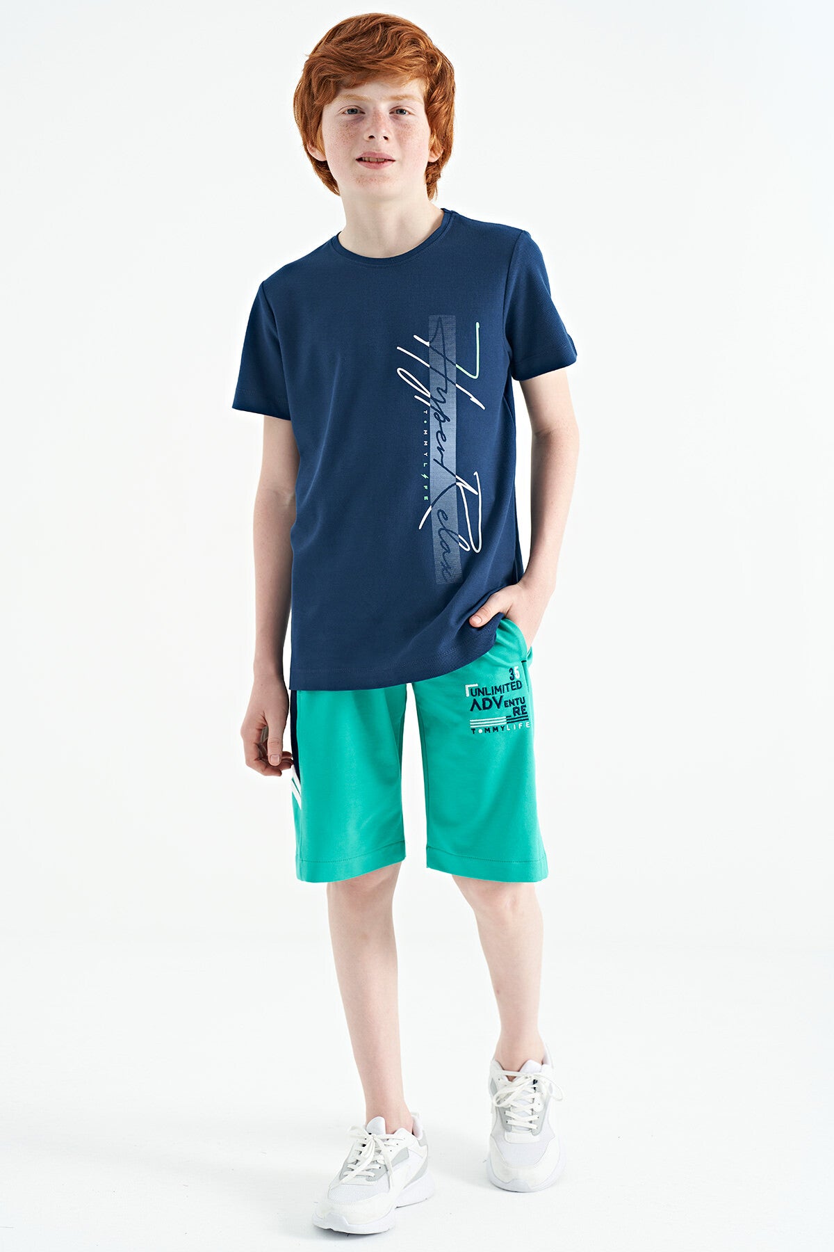 Indigo Print O Collar Standard Fit Boys' T-Shirt - 11119