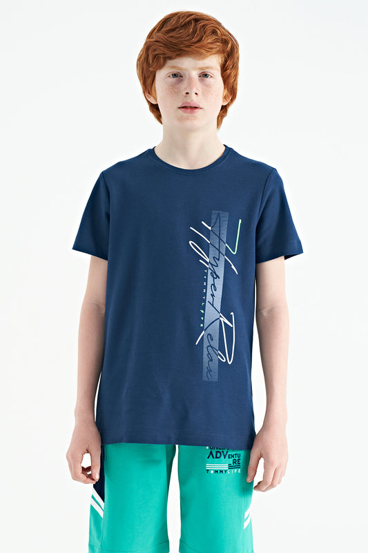 Indigo Print O Collar Standard Fit Boys' T-Shirt - 11119