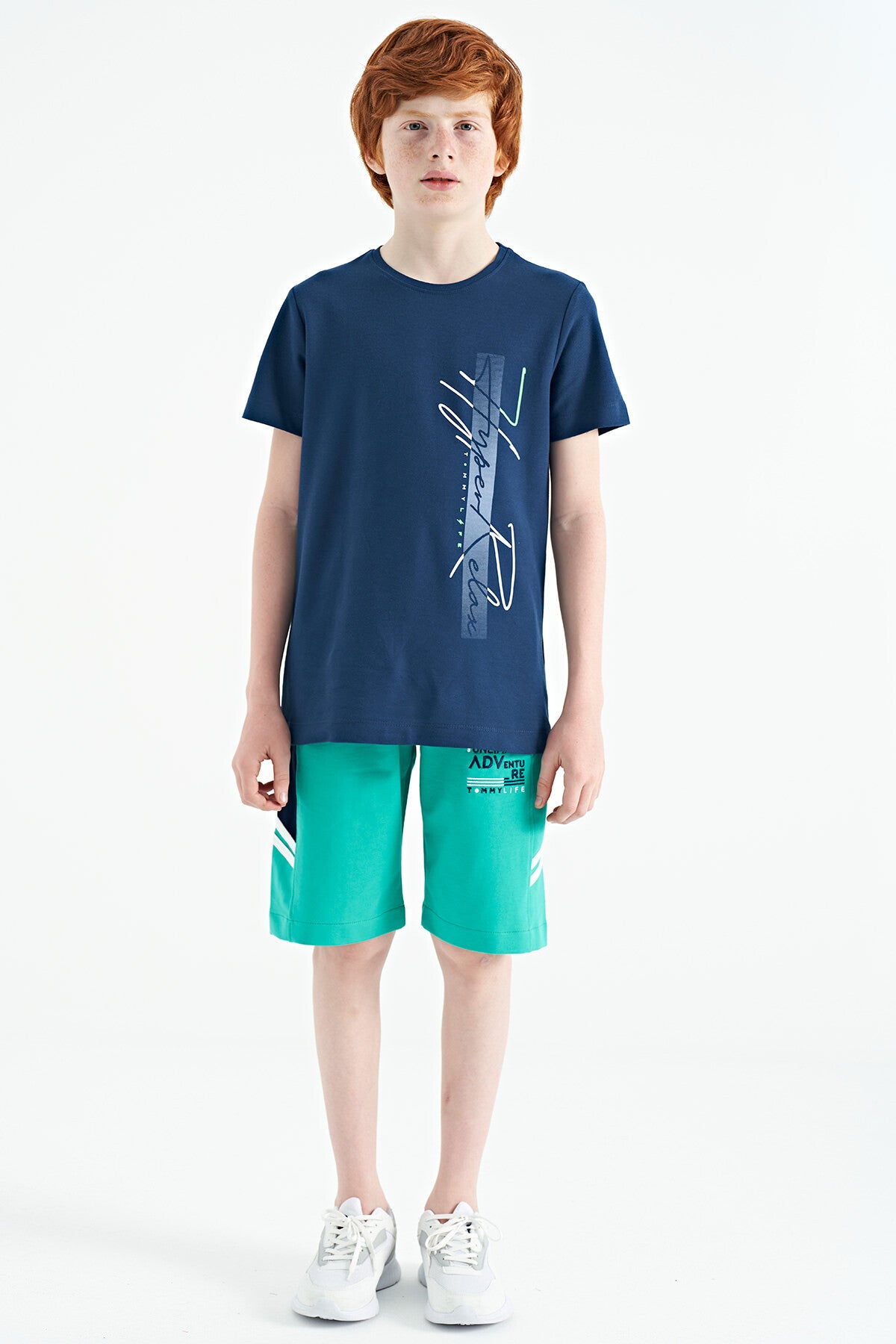 Indigo Print O Collar Standard Fit Boys' T-Shirt - 11119