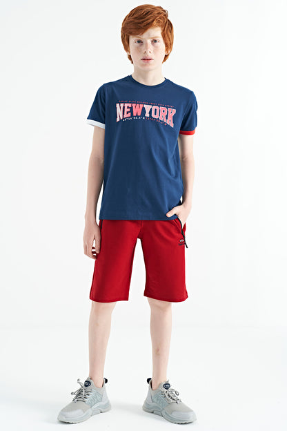 Indigo Print Standard Fit O Collar Boys' T-Shirt - 11105