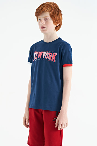 Indigo Print Standard Fit O Collar Boys' T-Shirt - 11105