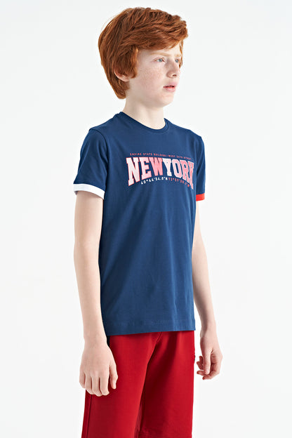 Indigo Print Standard Fit O Collar Boys' T-Shirt - 11105