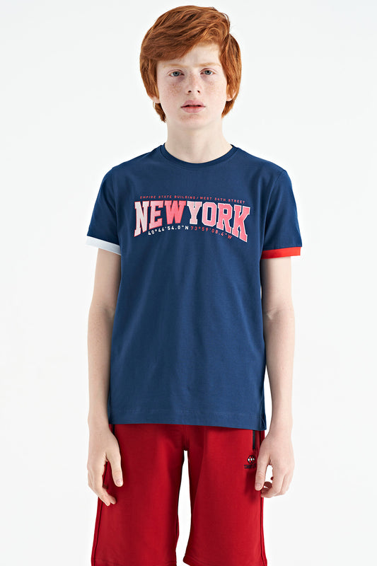 Indigo Print Standard Fit O Collar Boys' T-Shirt - 11105