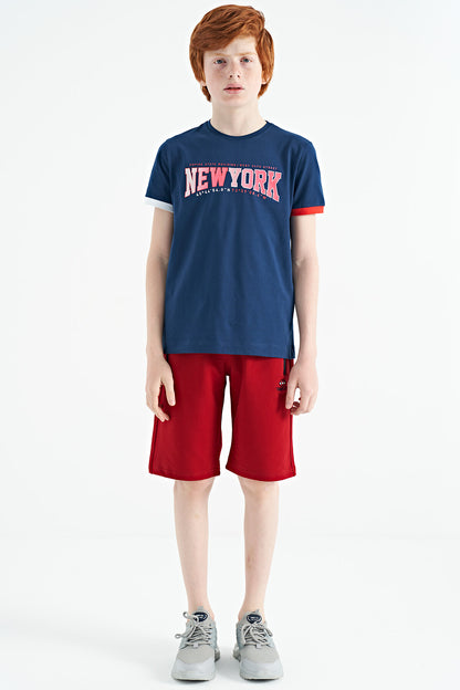 Indigo Print Standard Fit O Collar Boys' T-Shirt - 11105