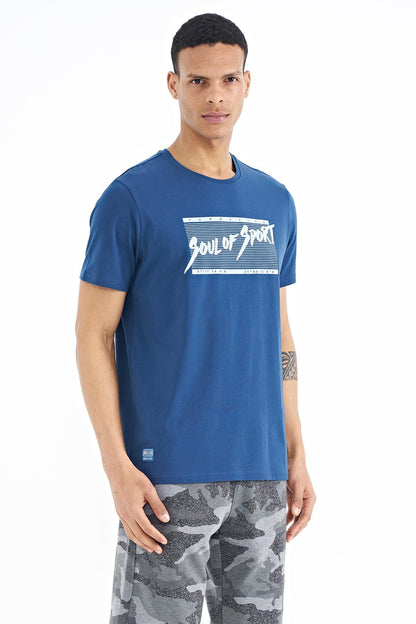 Indigo Print Pattern Standard Fit O Collar Men's T-Shirt - 88172