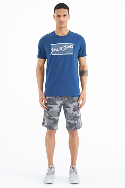 Indigo Print Pattern Standard Fit O Collar Men's T-Shirt - 88172
