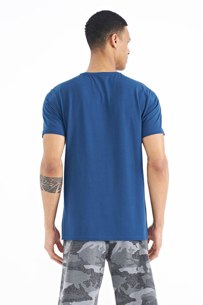 Indigo Print Pattern Standard Fit O Collar Men's T-Shirt - 88172