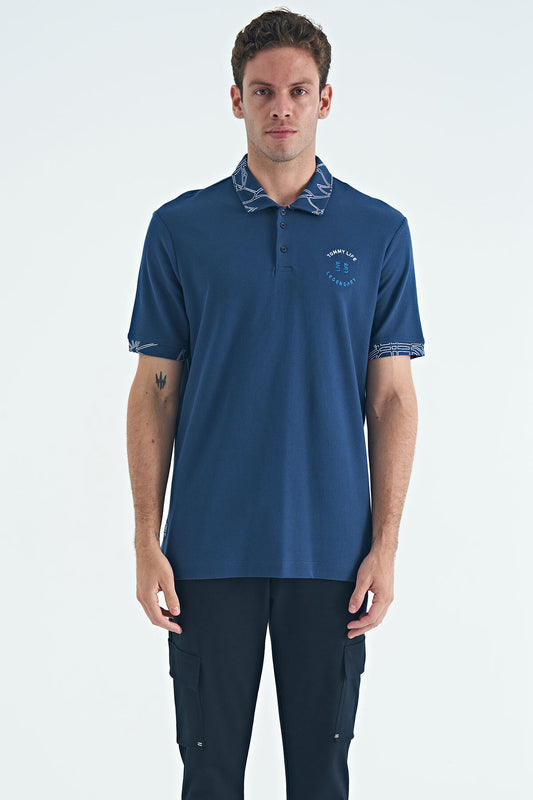 Indigo Print Detailed Standard Fit Polo Collar Men's T-Shirt - 88239