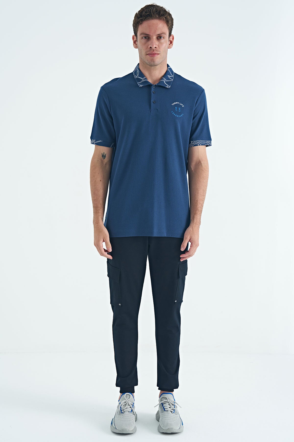 Indigo Print Detailed Standard Fit Polo Collar Men's T-Shirt - 88239