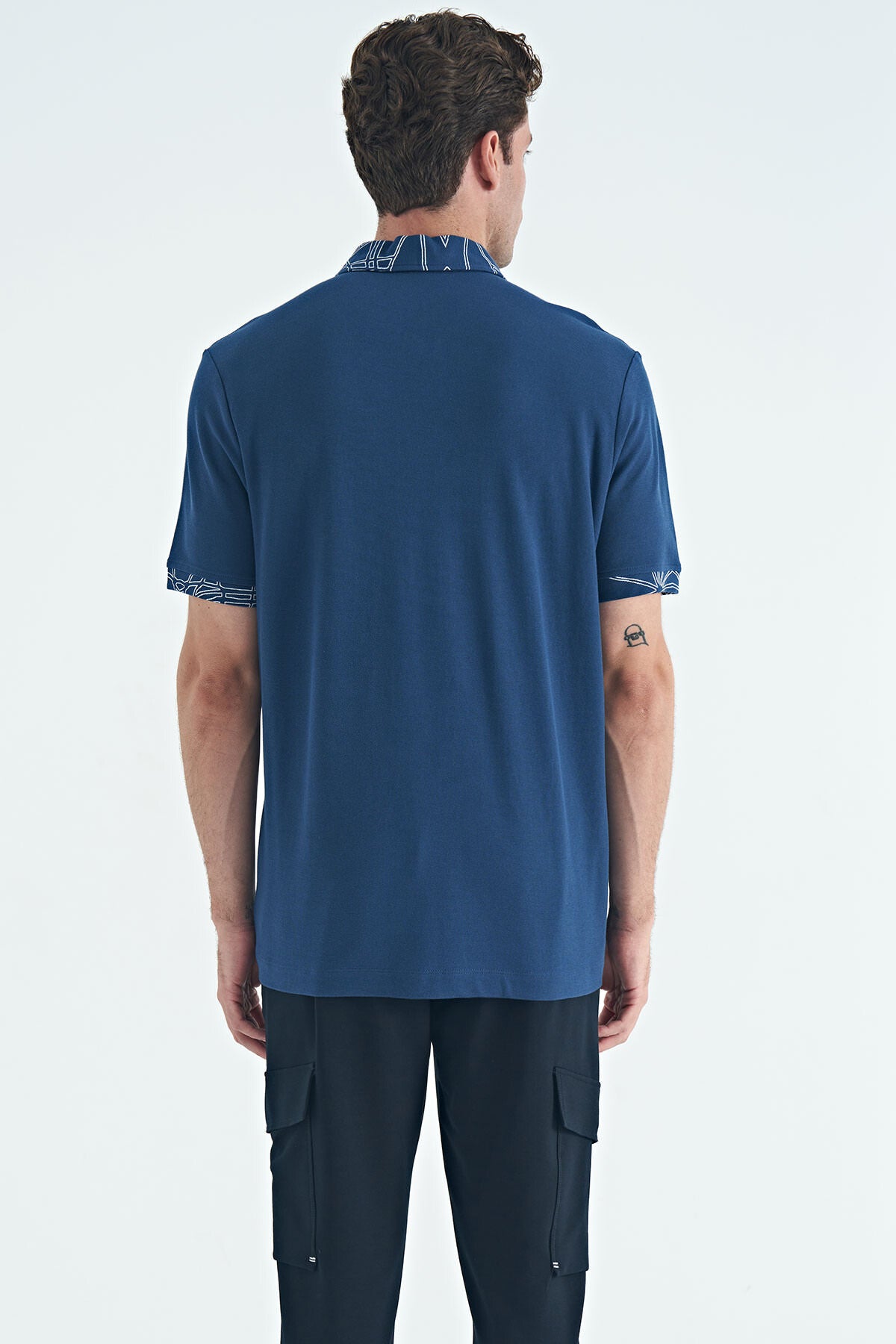 Indigo Print Detailed Standard Fit Polo Collar Men's T-Shirt - 88239