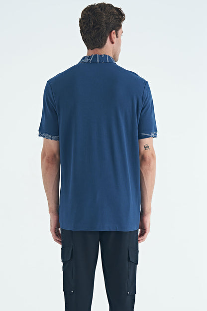 Indigo Print Detailed Standard Fit Polo Collar Men's T-Shirt - 88239