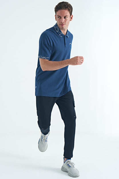 Indigo Print Detailed Standard Fit Polo Collar Men's T-Shirt - 88239