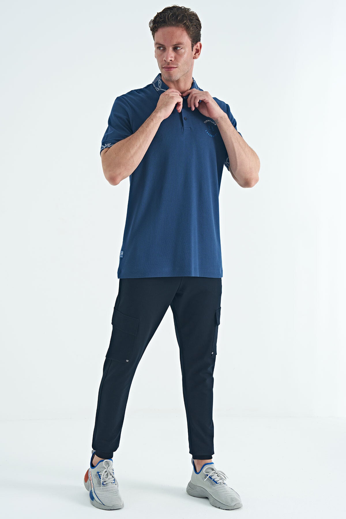 Indigo Print Detailed Standard Fit Polo Collar Men's T-Shirt - 88239