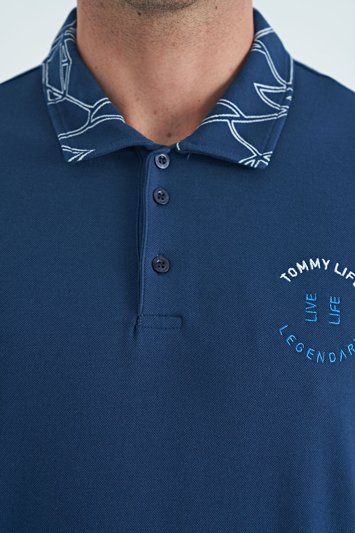 Indigo Print Detailed Standard Fit Polo Collar Men's T-Shirt - 88239