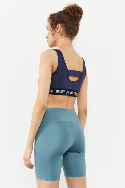 Indigo Standard Mold U Collar Women's Sports Bustier with Writing Strip - 97113