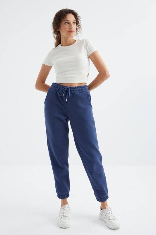 Indigo High Waist Basic Laced Jogger Polar Women's Tracksuit Bottom - 94622