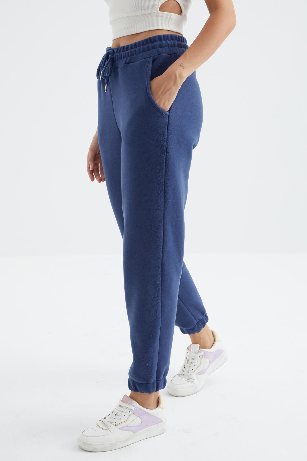 Indigo High Waist Basic Laced Jogger Polar Women's Tracksuit Bottom - 94622