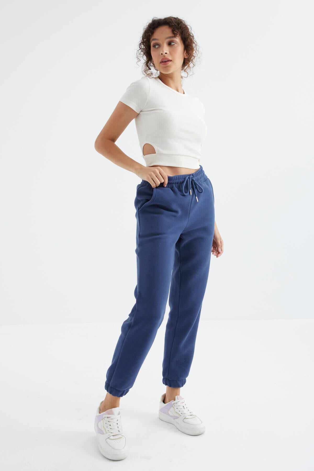 Indigo High Waist Basic Laced Jogger Polar Women's Tracksuit Bottom - 94622