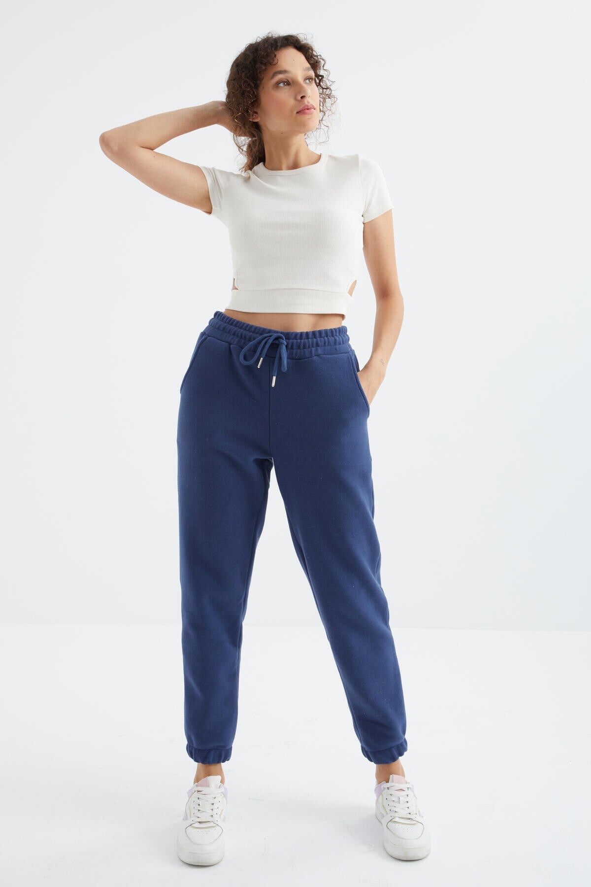 Indigo High Waist Basic Laced Jogger Polar Women's Tracksuit Bottom - 94622