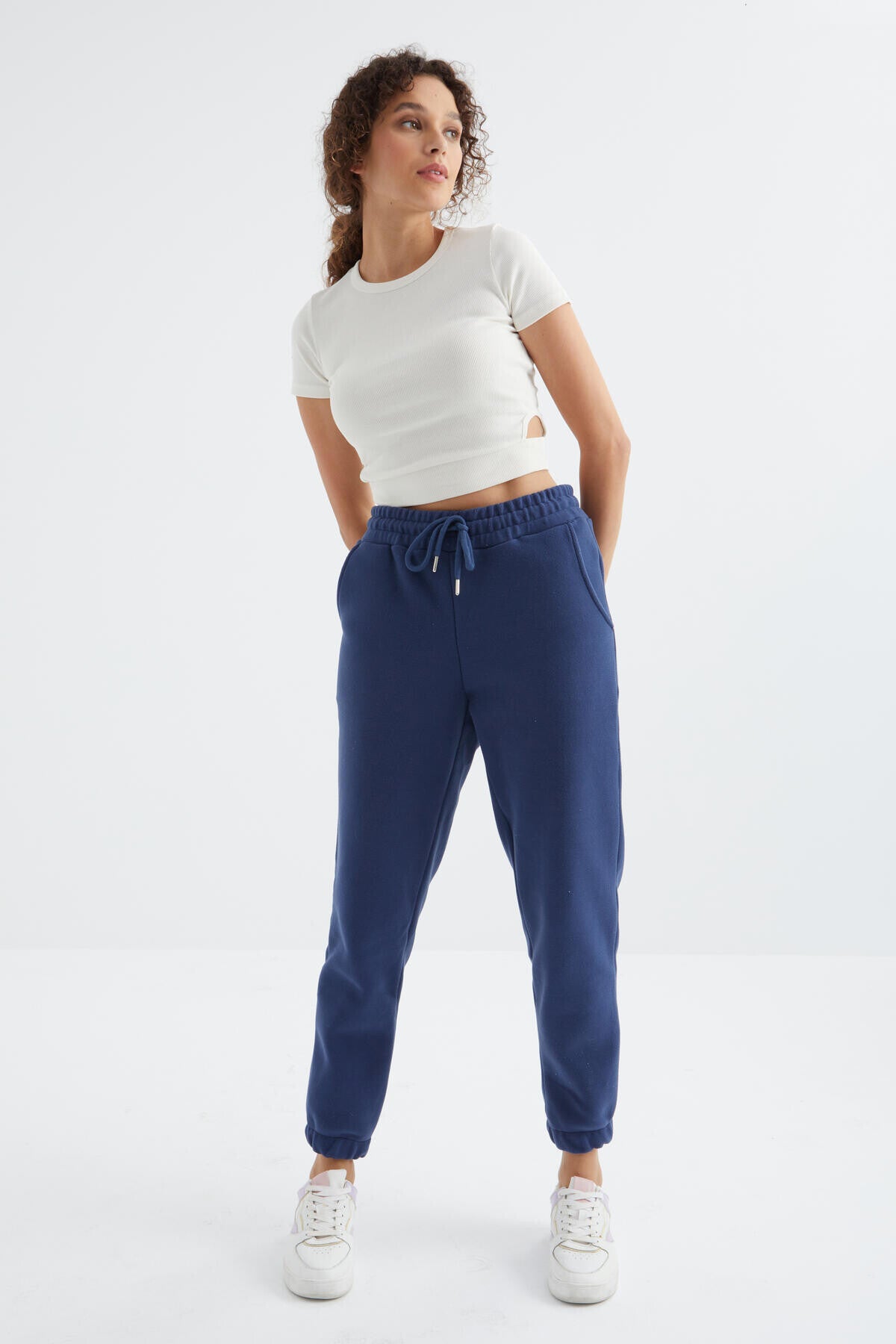 Indigo High Waist Basic Laced Jogger Polar Women's Tracksuit Bottom - 94622