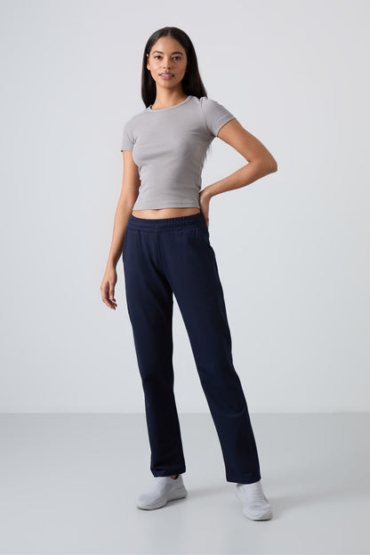 Indigo High Waist Elastic Comfort Fit Classic Leg Women's Tracksuit Bottom - 94584