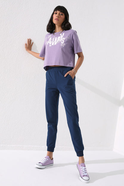 Indigo high-waisted jogger comfy form women Tracksuit