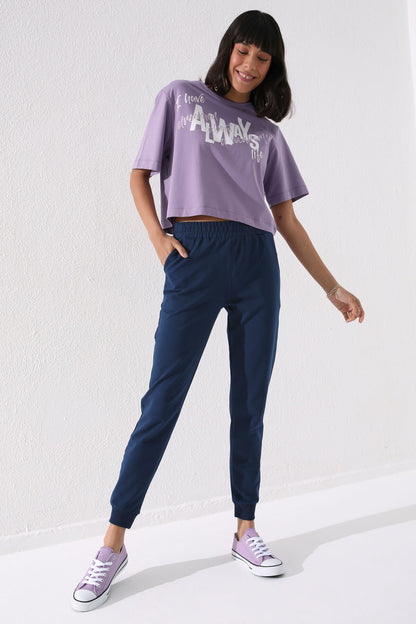 Indigo high-waisted jogger comfy form women Tracksuit