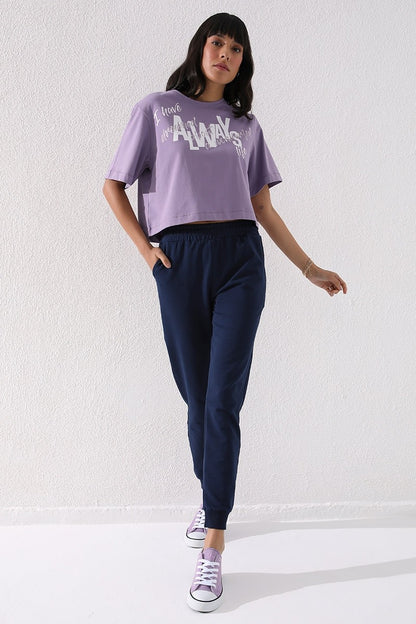 Indigo high-waisted jogger comfy tracksuit bottoms