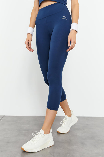 Indigo high waist capri crop singlet slim fit women tights set - 95284
