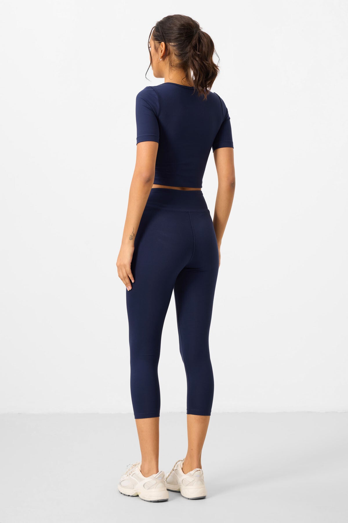 Indigo high waist capri crop t-shirt slim fit women tights set - 95285