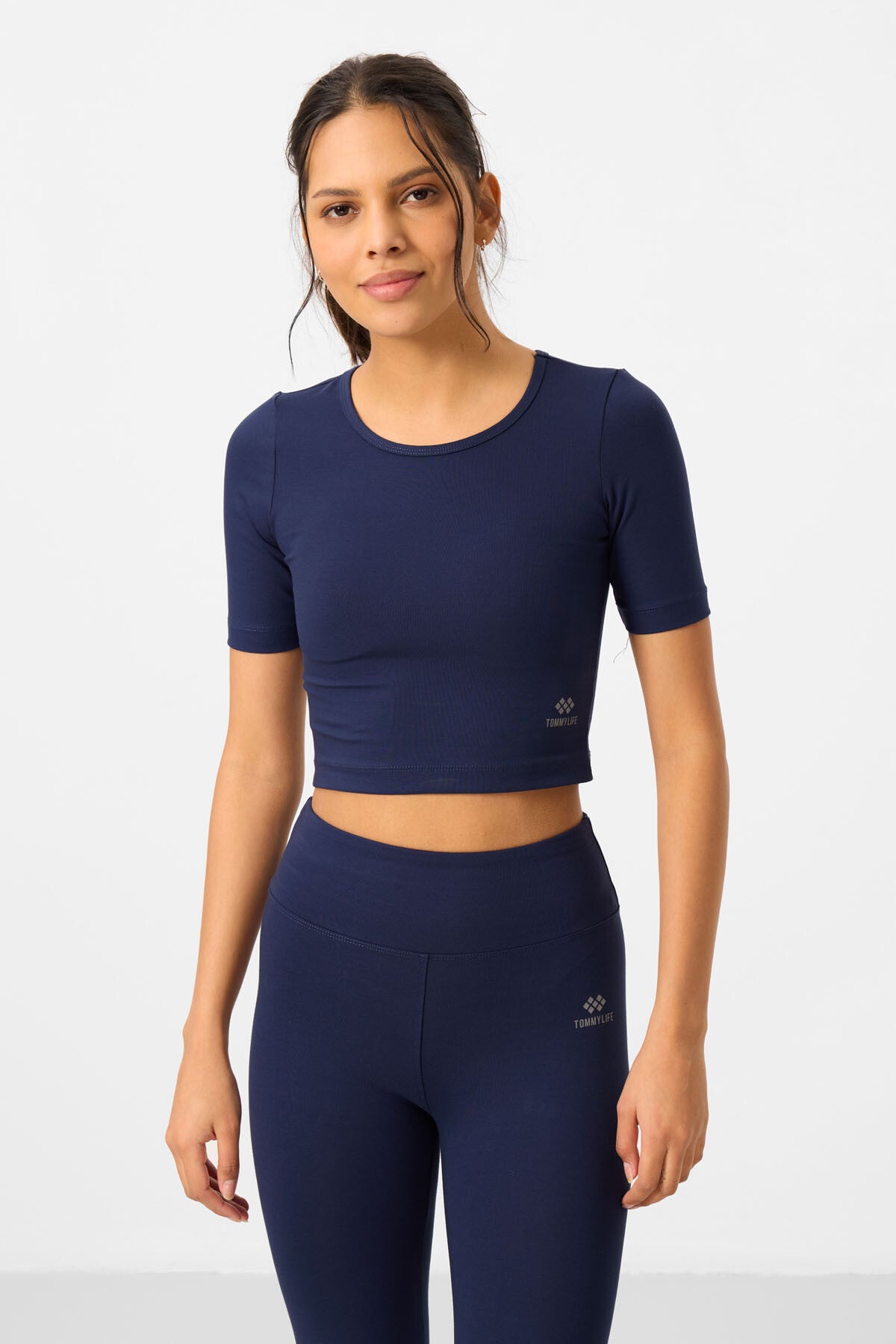 Indigo high waist capri crop t-shirt slim fit women tights set - 95285