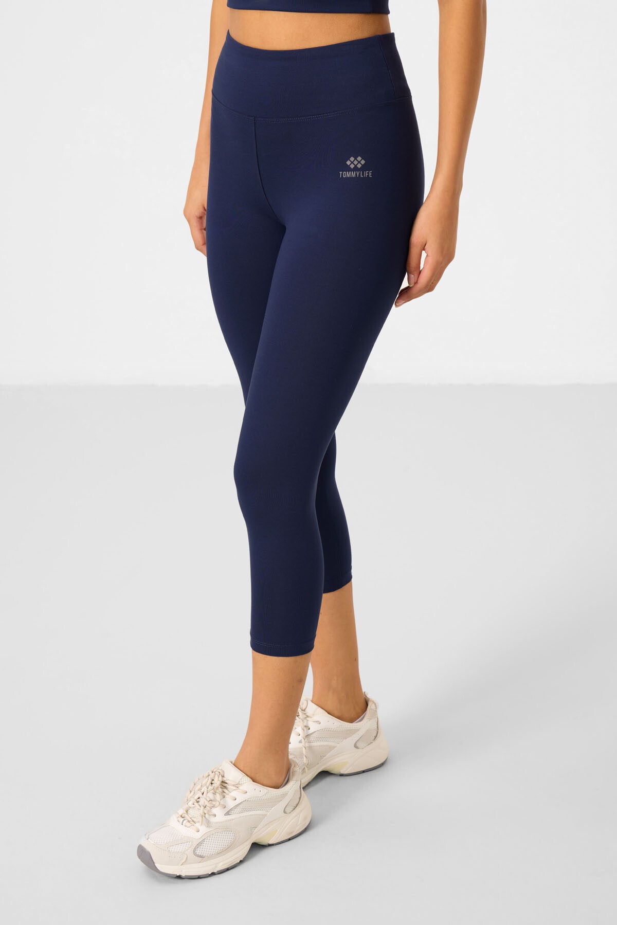 Indigo high waist capri crop t-shirt slim fit women tights set - 95285