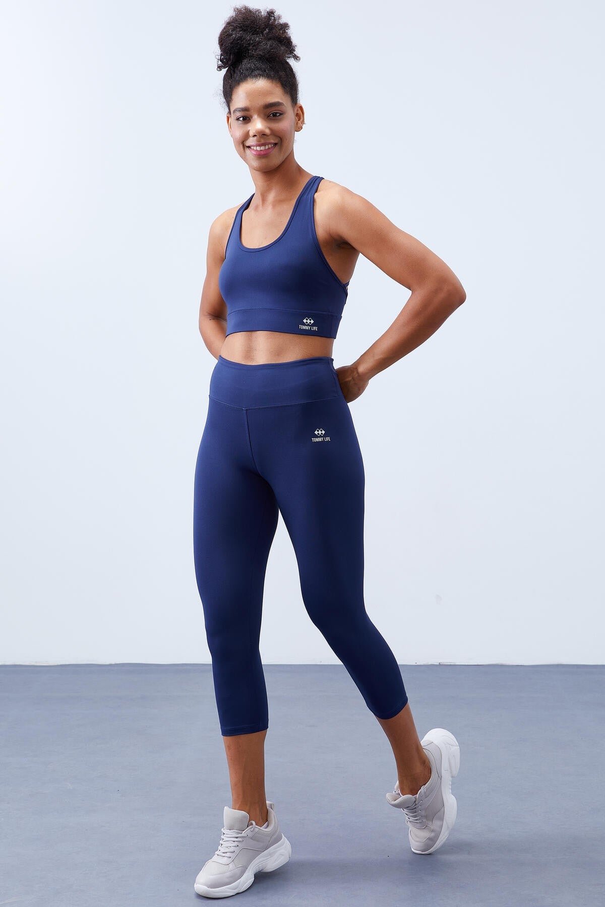 Indigo High Waist Wrap-up Cross Back Detailed Slim Fit Women's Tights Set - 95283