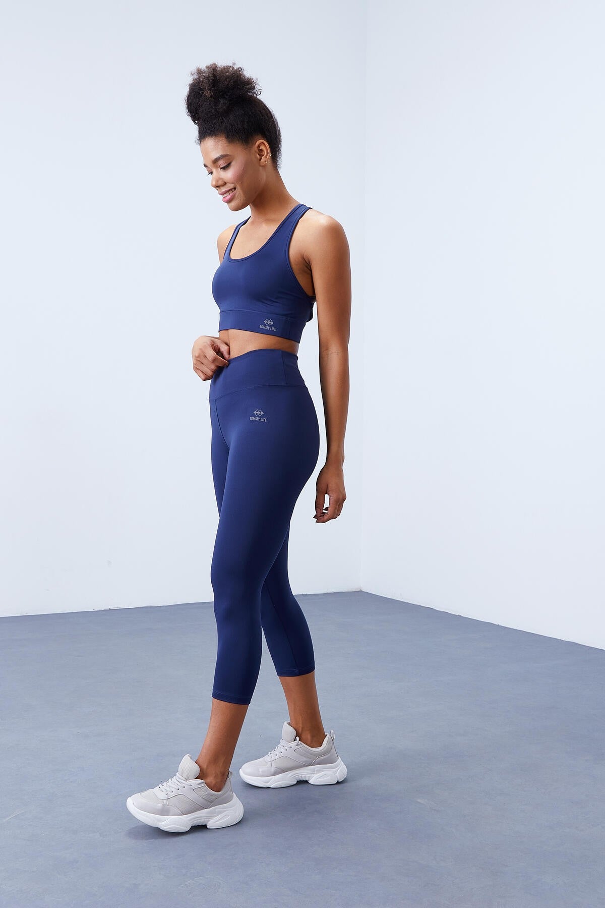 Indigo High Waist Wrap-up Cross Back Detailed Slim Fit Women's Tights Set - 95283