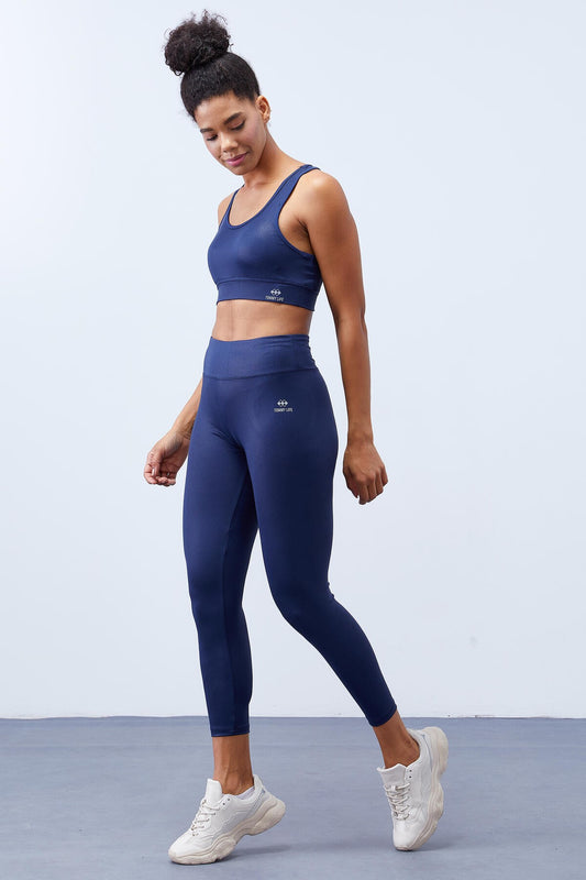 Indigo High-Waisted Shaping Back Detailed Slim Fit Bustier Women's Tights Set - 95281