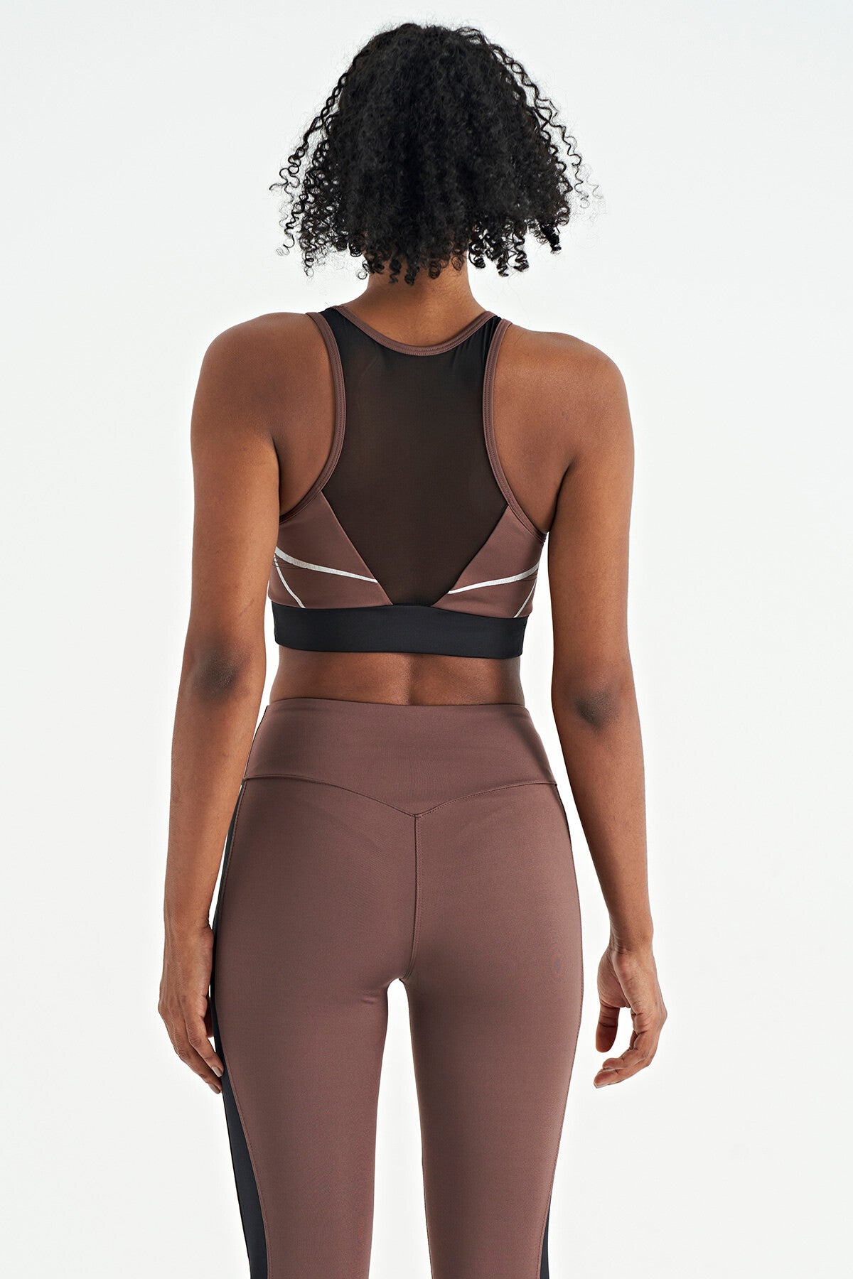 Brown Front Back Print Detailed U Collar Slim Fit Women's Sports Bustier - 97252