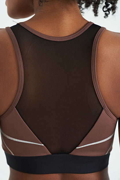 Brown Front Back Print Detailed U Collar Slim Fit Women's Sports Bustier - 97252