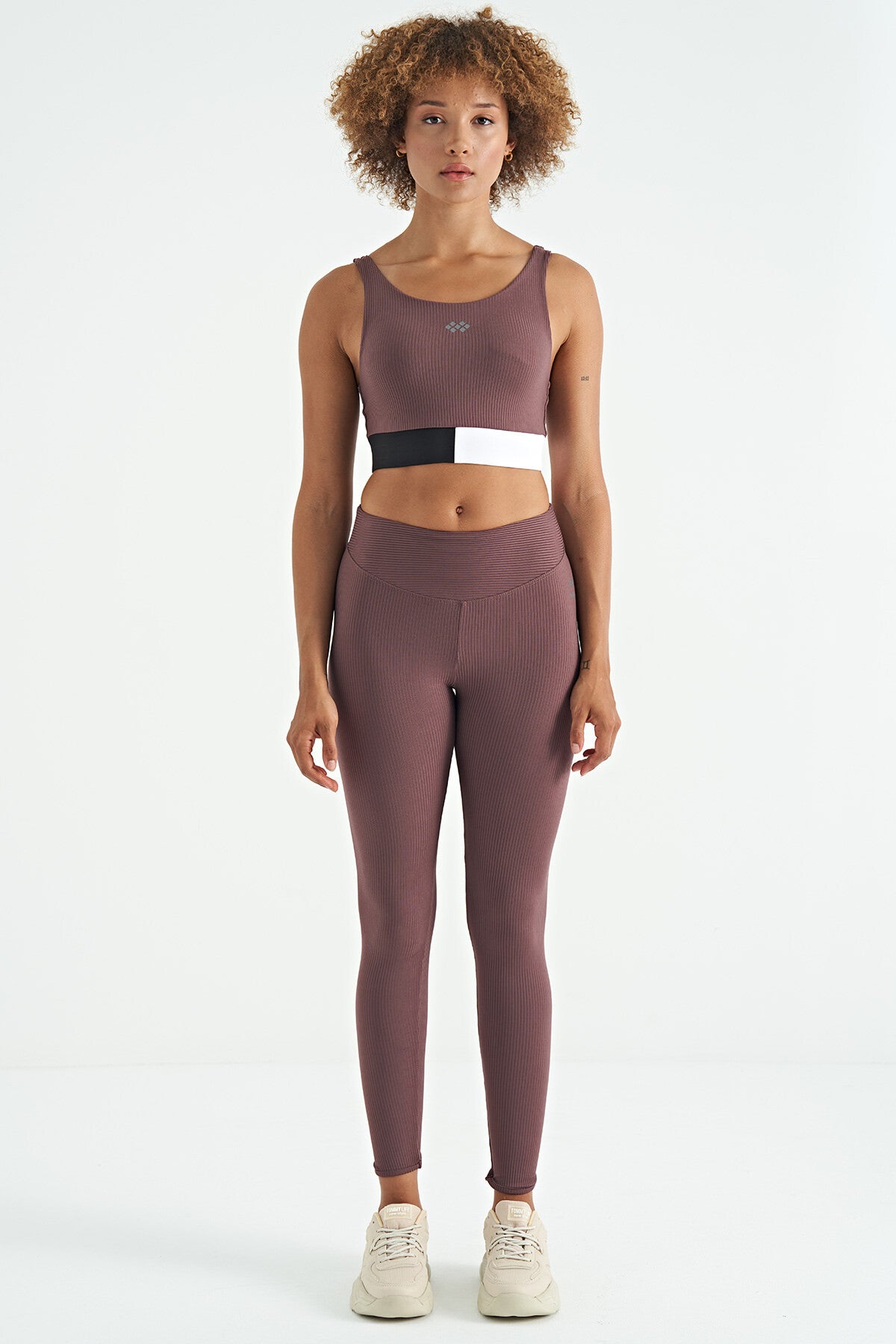 Brown Color Block Logo Print Slim Fit Striped Women's Bustier - 97275