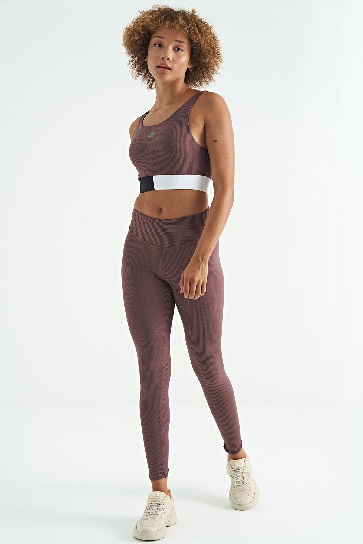 Brown Color Block Logo Print Slim Fit Striped Women's Bustier - 97275