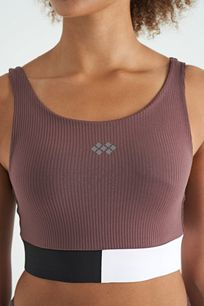 Brown Color Block Logo Print Slim Fit Striped Women's Bustier - 97275