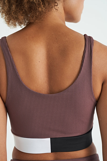 Brown Color Block Logo Print Slim Fit Striped Women's Bustier - 97275