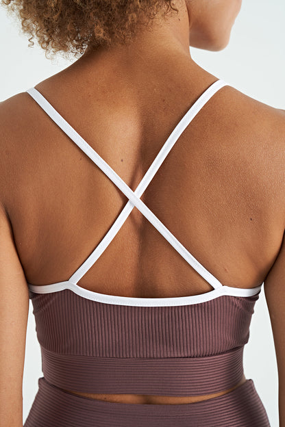 Brown Cross Back Detailed Logo Print Slim Fit Striped Women's Bustier - 97274