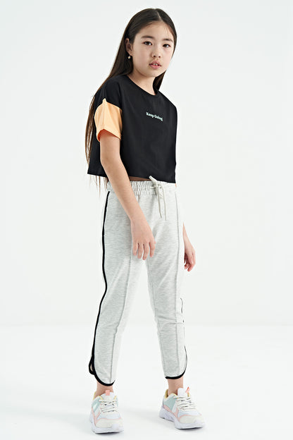 Light Grey Detailed Laced Front Wide-Legged Girls' Tracksuit Bottom - 75124