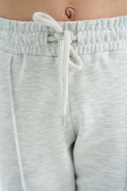 Light Grey Detailed Laced Front Wide-Legged Girls' Tracksuit Bottom - 75124