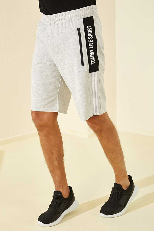 Khaki Melange Striped Print Standard Fit Men's Shorts - 81145