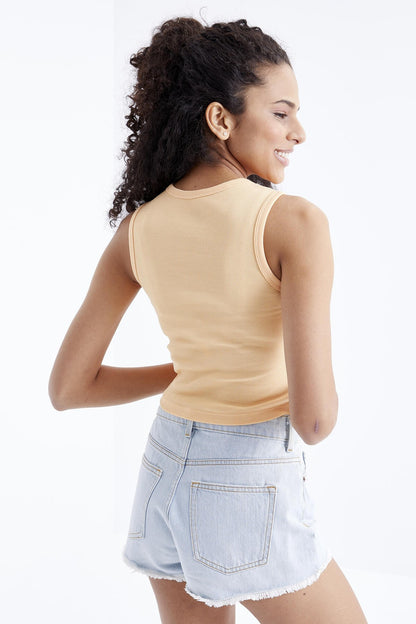 Melon Inside Basic Sleeveless O Neck Women's Crop Top Singlet - 97204
